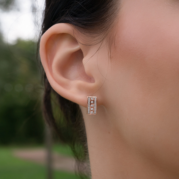 Серьги из красного золота с фианитами (арт. 110984) – изображение 2