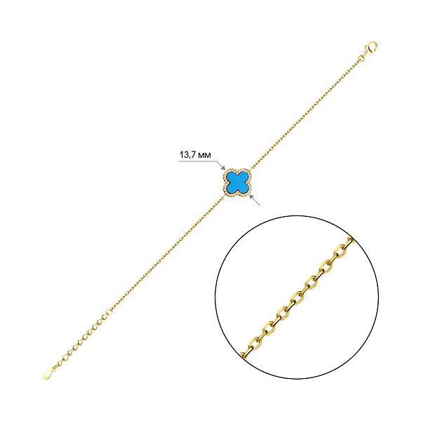 Серебряный браслет с бирюзой и желтым родированием (арт. 7509/934/15жБ) – изображение 2