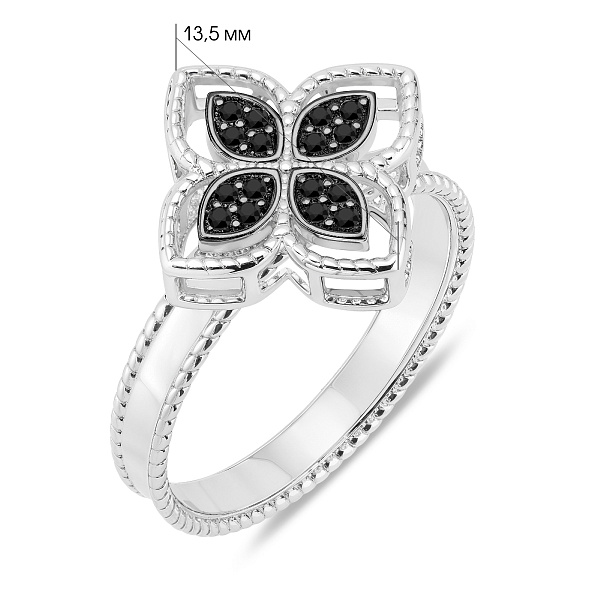 Серебряное кольцо Цветок с черными фианитами (арт. 7501/8347/15ч) – изображение 2