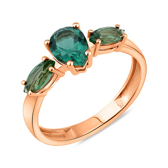 Фото Золотое кольцо с зеленым кварцем (арт. 141363Пз)