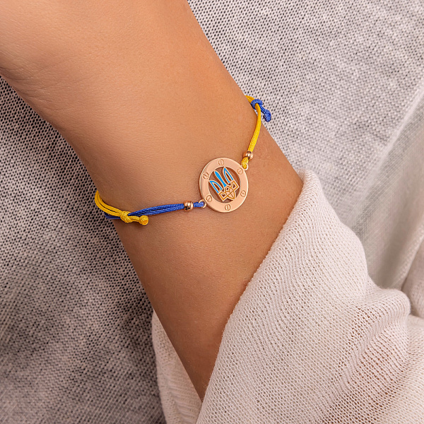 Браслет Трезубец на синей и желтой нити с золотой вставкой с эмалью (арт. 340025сжесж) – изображение 4