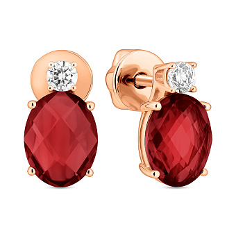 Золотые серьги с гранатом и фианитами (арт. 110379Пк)