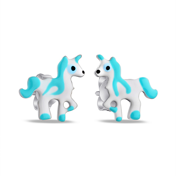 Серьги-пусеты из серебра Единорог (арт. 7518/6808ебг) – изображение 1