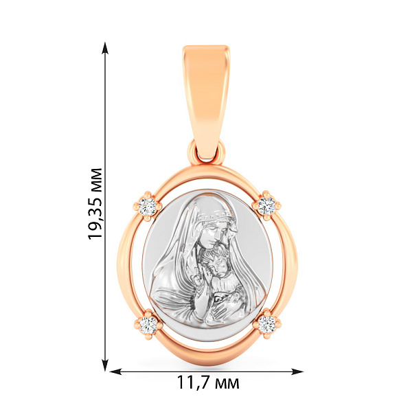 Ладанка з золота Божа Матір з немовлям (арт. 440948кб) – зображення 2