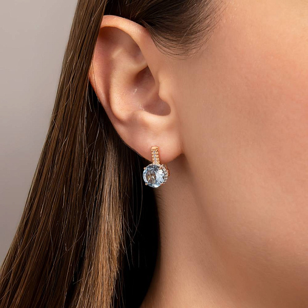 Золоті сережки з топазом і фіанітами (арт. 111100Пг) – зображення 2