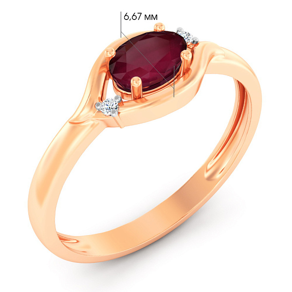 Золота каблучка з рубіном і діамантами (арт. К011066р) – зображення 2