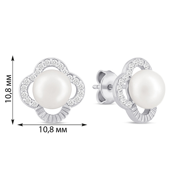 Серебряные серьги пусеты с жемчугом и фианитами (арт. 7518/7165жб) – изображение 2