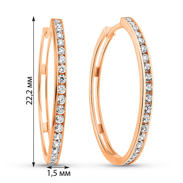 Золотые серьги-кольца с фианитами (арт. 1091256/20) – изображение 3