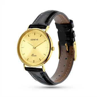 Золотые часы с кожаным ремешком (арт. 260294жжч)