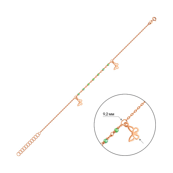 Золотой браслет на ногу Бабочки с фианитами (арт. 325665зн) – изображение 5