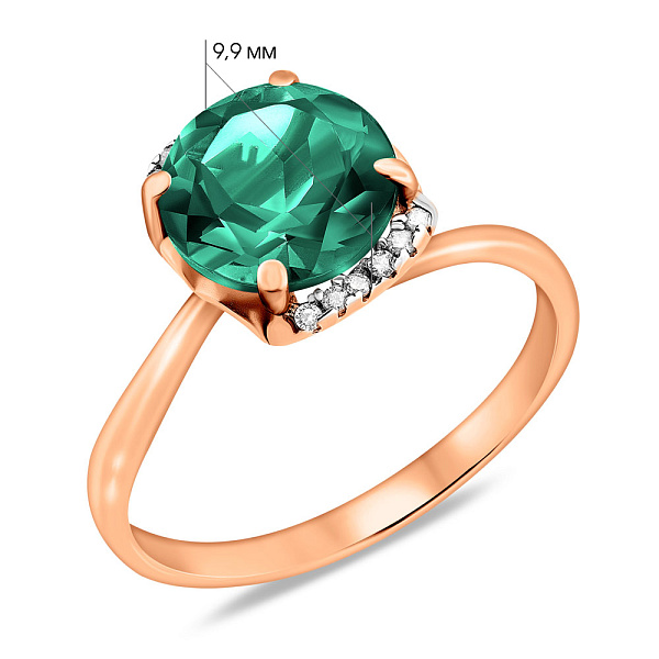 Золотое кольцо с зеленым кварцем и фианитами (арт. 140564Пз) – изображение 2