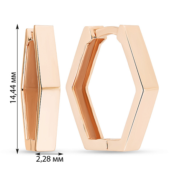 Золотые сережки в красном цвете металла (арт. 107822/15) – изображение 3