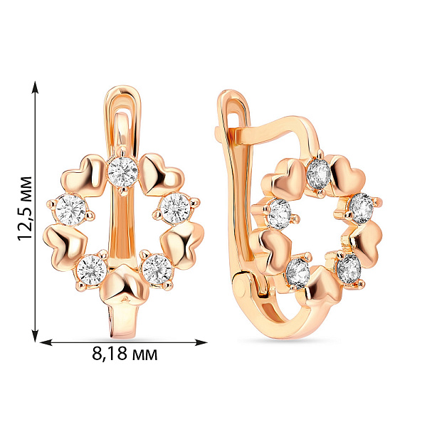 Детские золотые сережки в красном цвете металла с фианитами (арт. 107902) – изображение 2