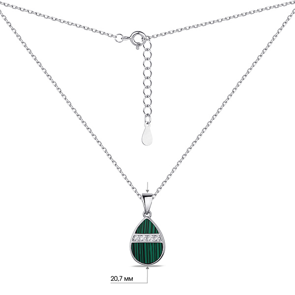 Срібне кольє з малахітом та фіанітами (арт. 7507/2176млх) – зображення 3