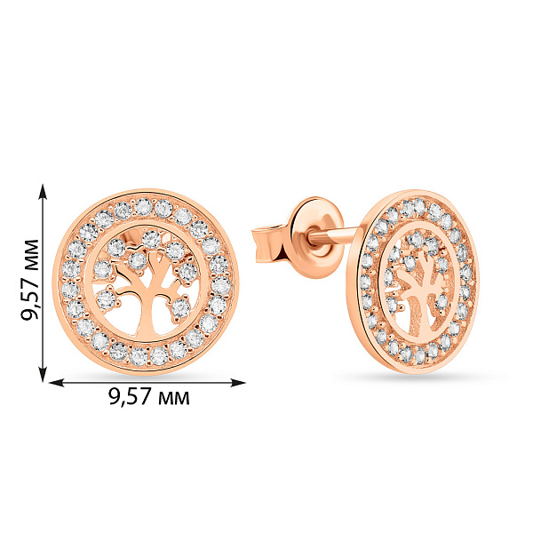 Золотые серьги-пусеты "Дерево жизни" с фианитами (арт. 108776) – изображение 2