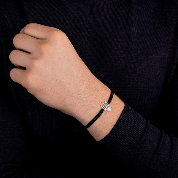 Браслет на нитці Герб України-Тризуб з срібною вставкою (арт. Х340063ч) – зображення 3