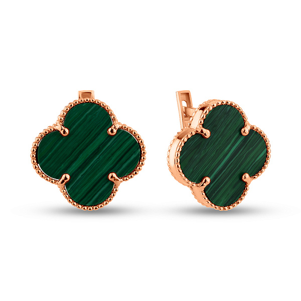 Золоті сережки Клевер з малахітом (арт. 106087/15млх) – зображення 1