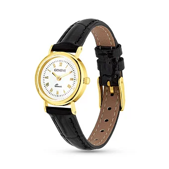 Золотые часы с кожаным ремешком (арт. 260235жбч)