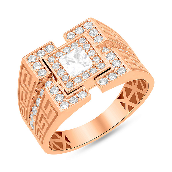 Золота печатка з грецьким орнаментом і фіанітами (арт. 180582) – зображення 1