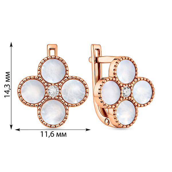 Золотые серьги Клевер с перламутром и фианитами (арт. 111202п) – изображение 4