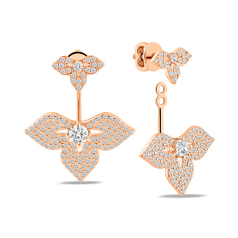 Золотые серьги-джекеты с фианитами (арт. 111444)