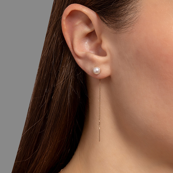 Золотые серьги-протяжки с жемчугом (арт. 110902/1) – изображение 2