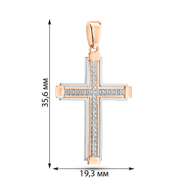 Крестик из красного и белого золота с бриллиантами (арт. П011798010кб) – изображение 2