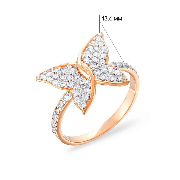 Золотое кольцо «Бабочка» с фианитами (арт. 140303) – изображение 2