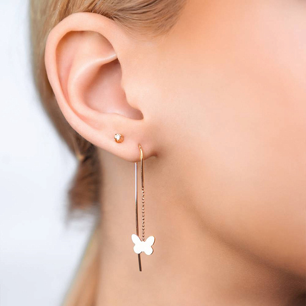 Одинарна сережка-пусета з фіанітом з червоного золота (арт. 110313Я) – зображення 4