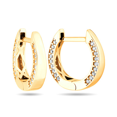 Сережки-кольца из желтого золота с фианитами (арт. 107041/15ж)
