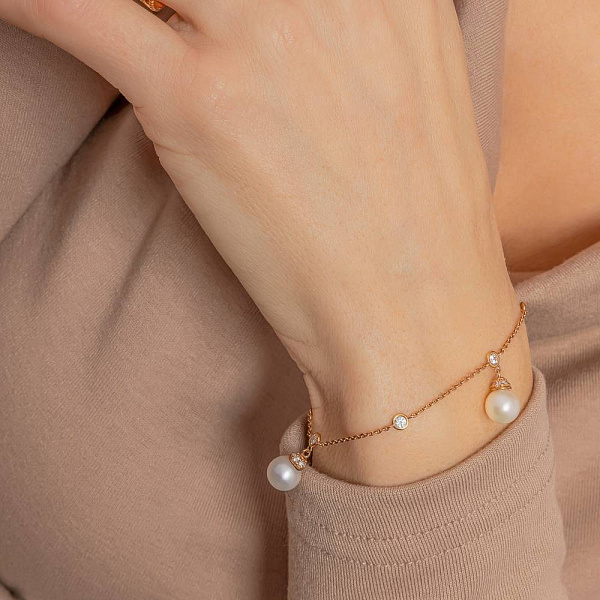 Золотой женский браслет с жемчугом и фианитами (арт. 321968прлб) – изображение 4