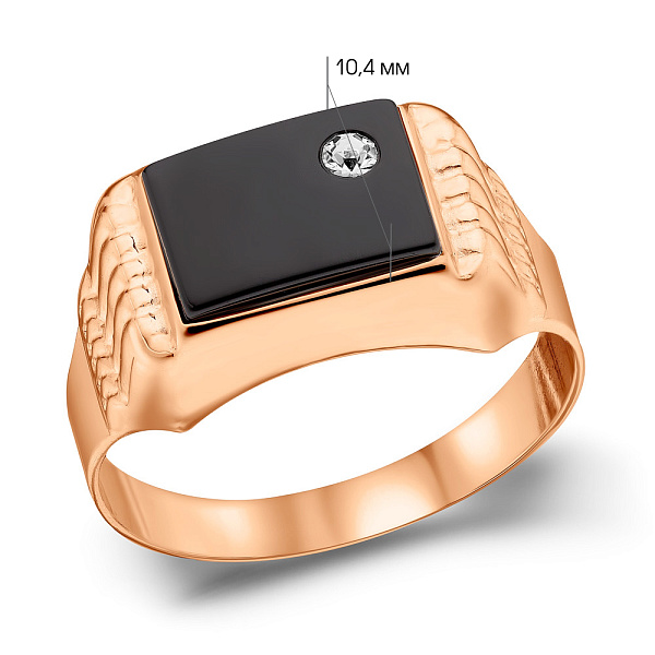 Золотая печатка с ониксом и фианитом (арт. 180570о) – изображение 4