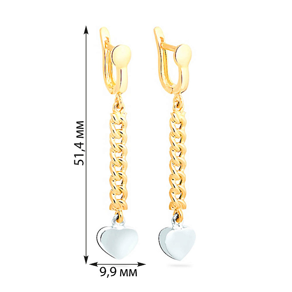 Золоті сережки з підвісками «Серденька» (арт. 101856ж) – зображення 2