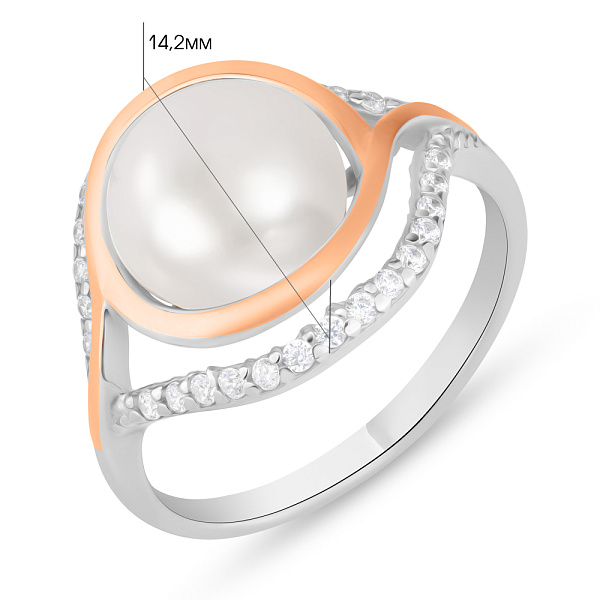 Серебряное кольцо с жемчугом и фианитами (арт. 7201/616жбкп) – изображение 2