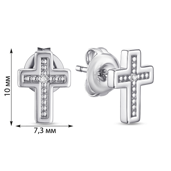 Серебряные пусеты Крестики с одним фианитом (арт. 7518/7248) – изображение 2