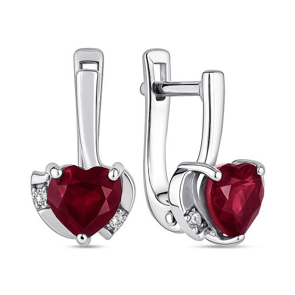 Срібні сережки Серце з рубіном (арт. 7502/2172727Г) – зображення 1