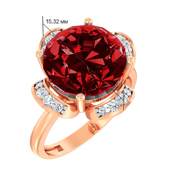 Каблучка з червоного золота з кварцом і фіанітами (арт. 140563ПкГ) – зображення 2