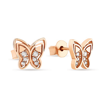 Золотые пусеты «Бабочки» с фианитами (арт. 105663)