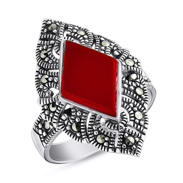 Серебряное кольцо с кораллом и марказитами (арт. 7401/4678мркКрк) – изображение 1