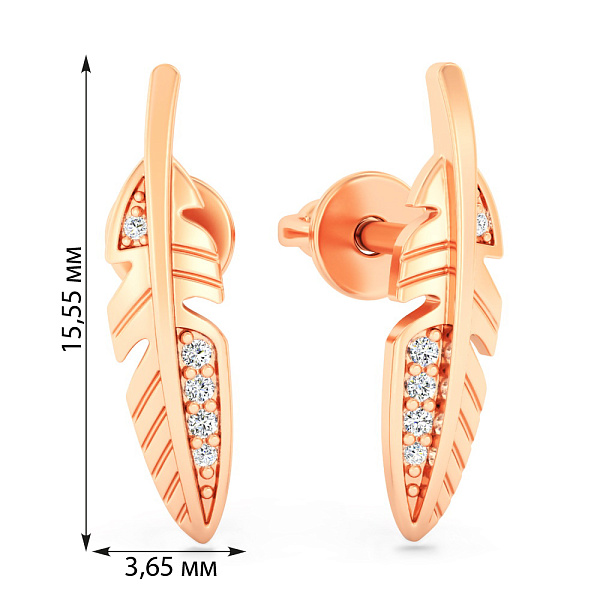 Золотые серьги-пусеты Перо (арт. 110638) – изображение 4