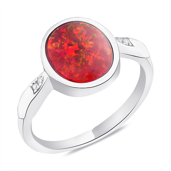 Серебряное кольцо с фианитами и красным опалом  (арт. 7501/6188Пок) – изображение 1