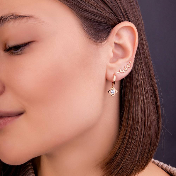 Золотые серьги Цветочки с фианитами (арт. 109178) – изображение 4