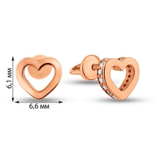 Золотые серьги-пусеты в форме сердца (арт. 2106843101) – изображение 4