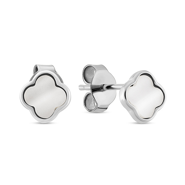 Серебряные серьги Клевер с перламутром (арт. 7518/5005/6п) – изображение 1