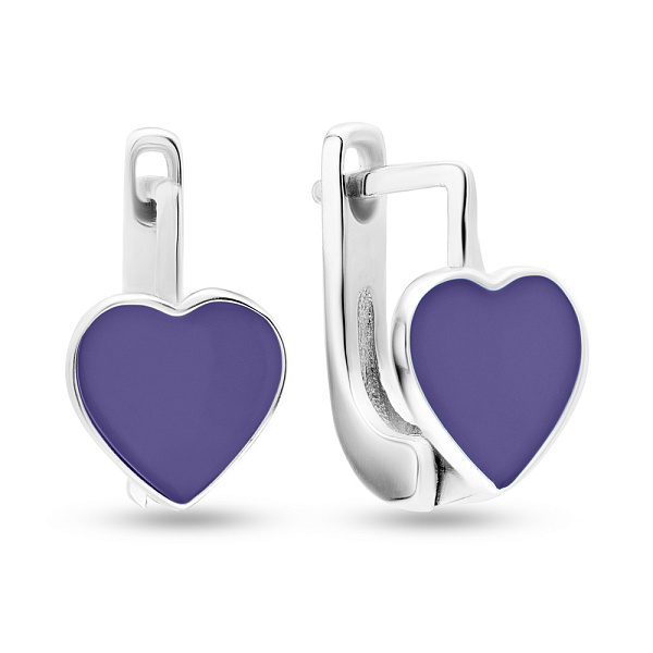 Серебряные серьги для детей с фиолетовой эмалью  (арт. 7502/3175еф) – изображение 1