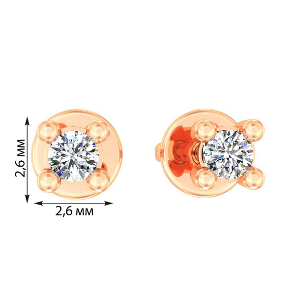 Пусети з червоного золота з діамантами  (арт. Т011289010) – зображення 2
