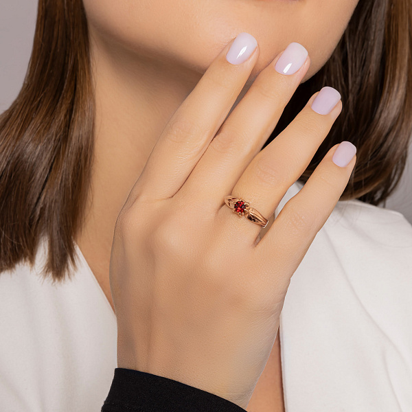 Каблучка з червоного золота з гранатом (арт. 142400Пк) – зображення 4