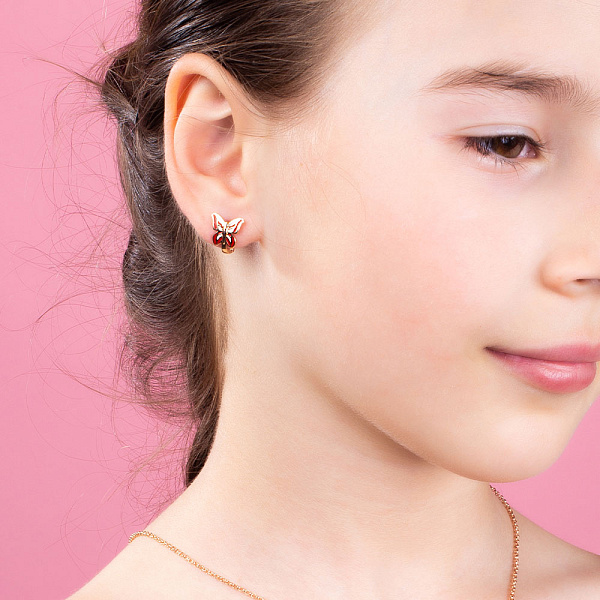 Детские золотые серьги Бабочки с эмалью (арт. 110502к) – изображение 2
