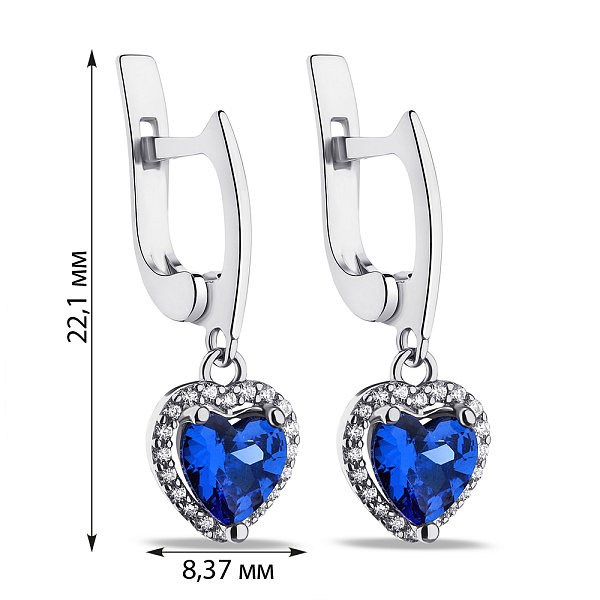 Серебряные сережки с сапфиром и фианитами (арт. 7502/635Спссп) – изображение 2
