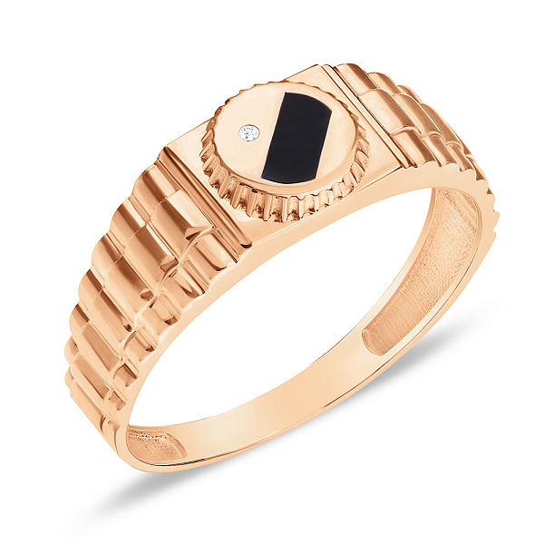 Золотая печатка с эмалью и фианитом (арт. 180483еч) – изображение 1